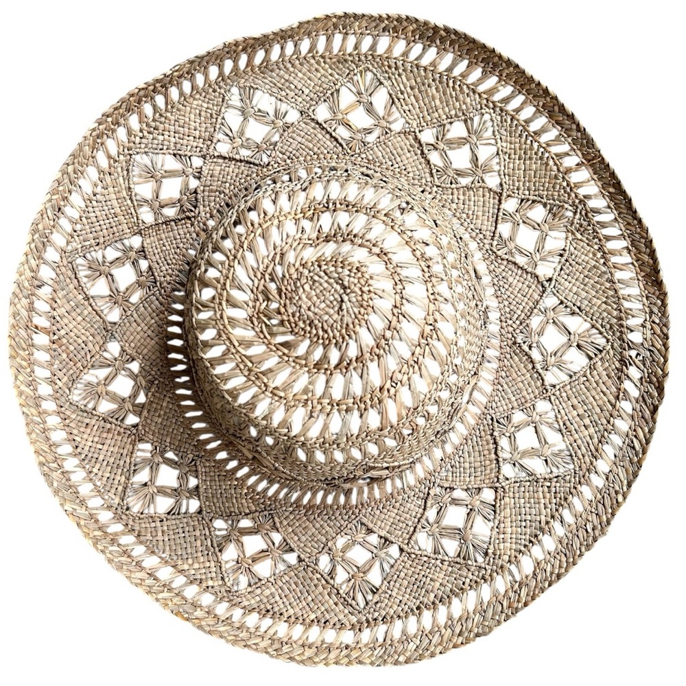 Vintage Intricately Woven Straw Hat Handcrafted